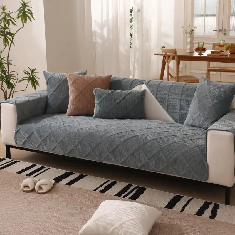 Velvety Soft Short Plush Modern Interiors Sofa Cover