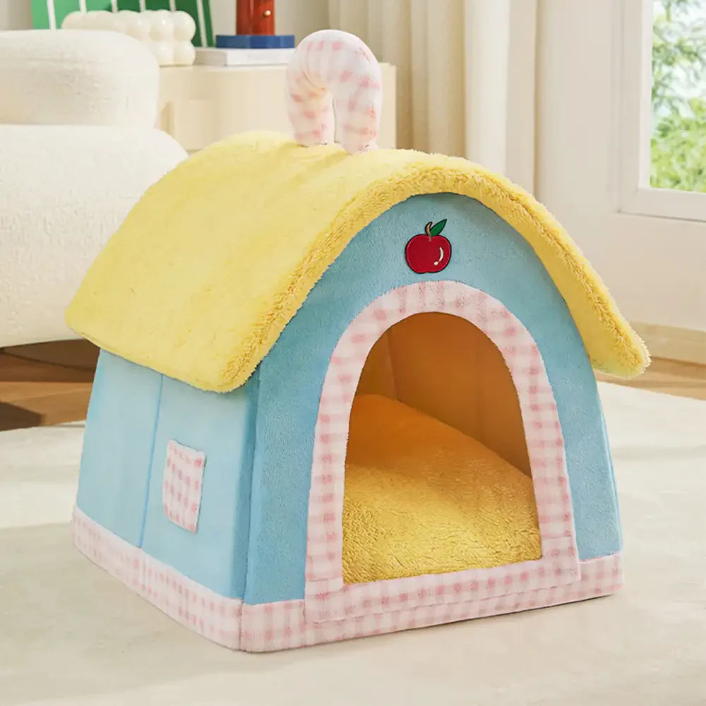 Vintage Plaid Cosy Plush Warm Foldable Cat Cave Dog House