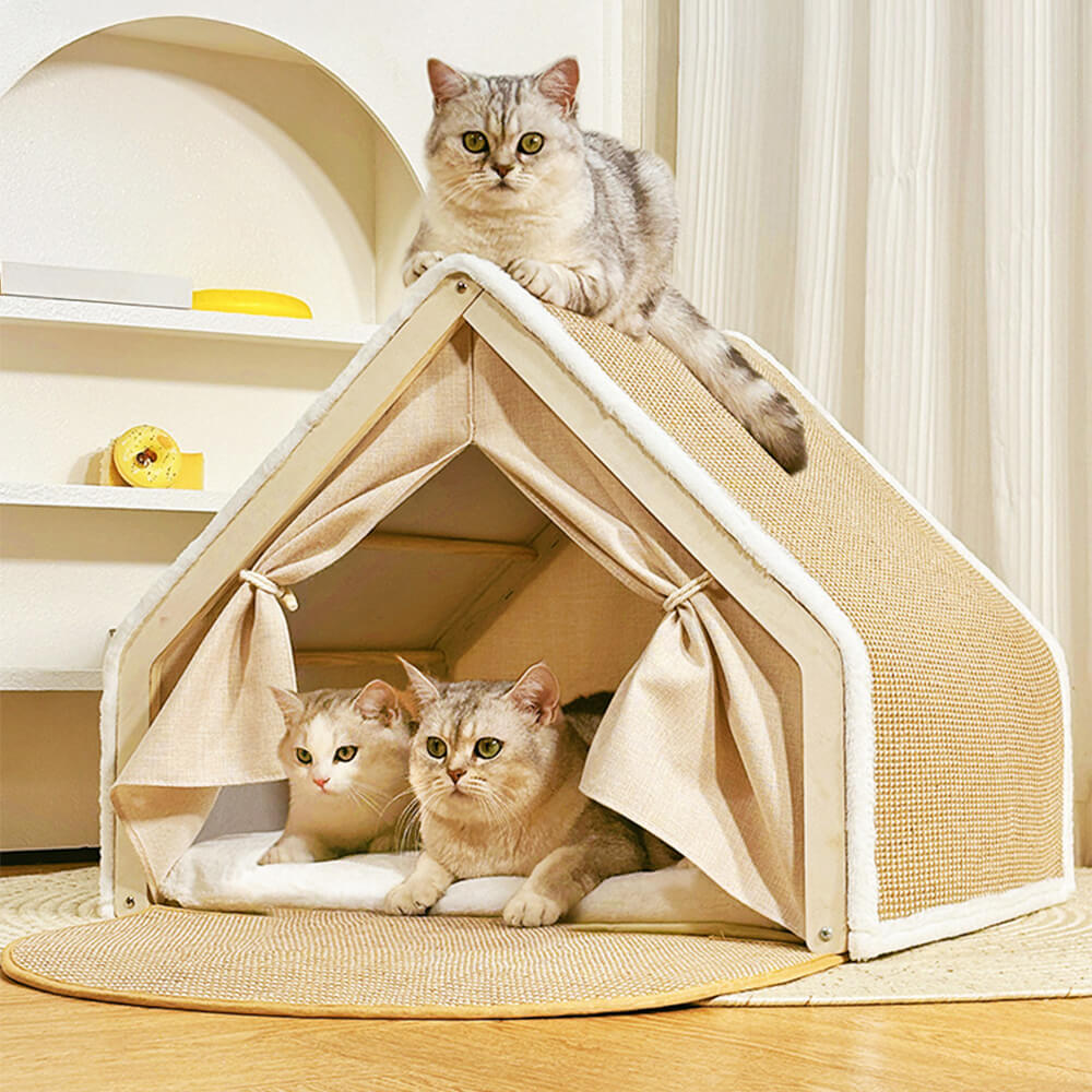 All-in-One Cat Tent with Scratching Roof and Cosy Sleeping Area