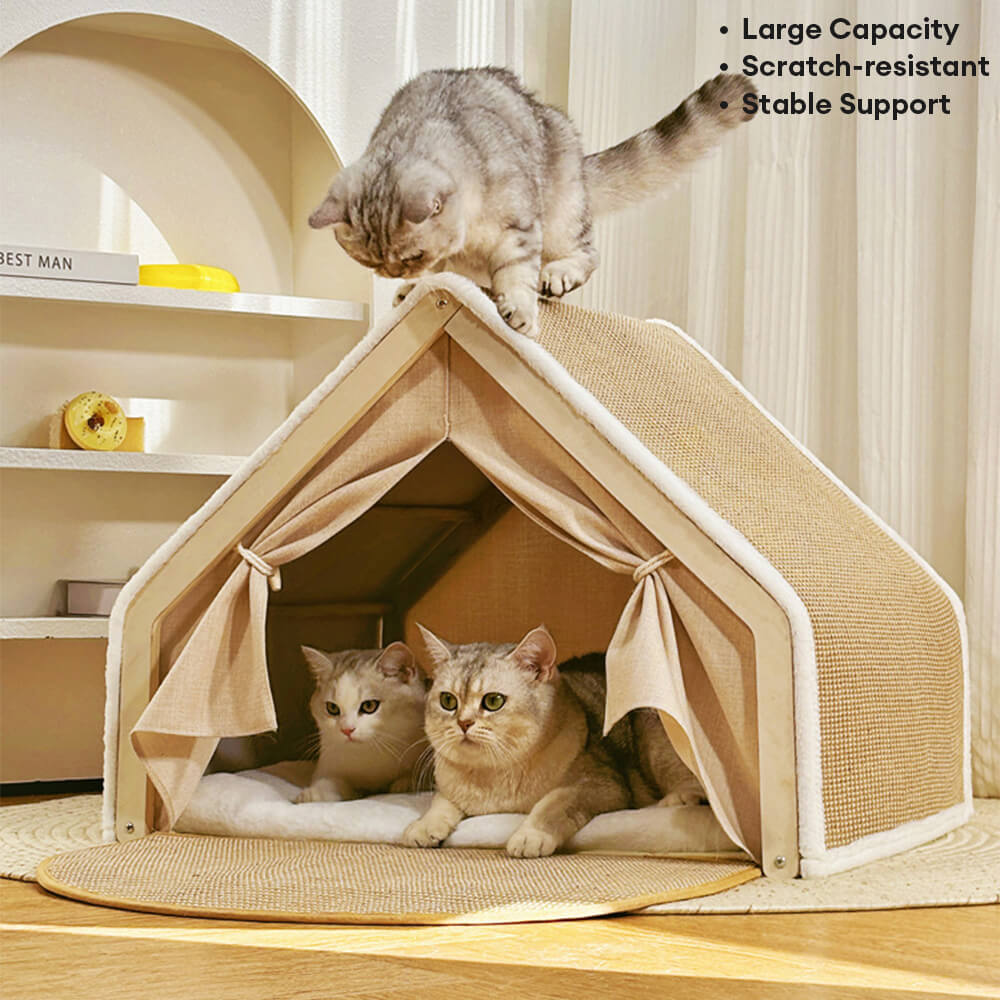 All-in-One Cat Tent with Scratching Roof and Cosy Sleeping Area