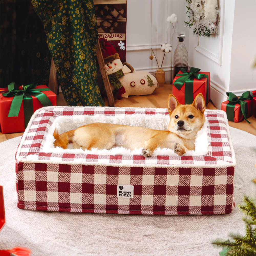 Festive Classic Tartan Cosy Anti-Anxiety Calming Dog Bed