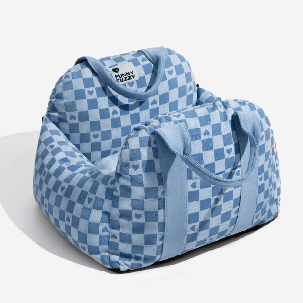 Vintage Heart Chequerboard Dog Car Seat Bed