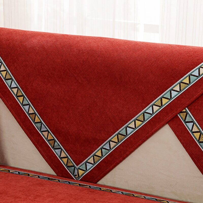 Geometric Decor Solid Colour Chenille Non-Slip Comfort Sofa Cover