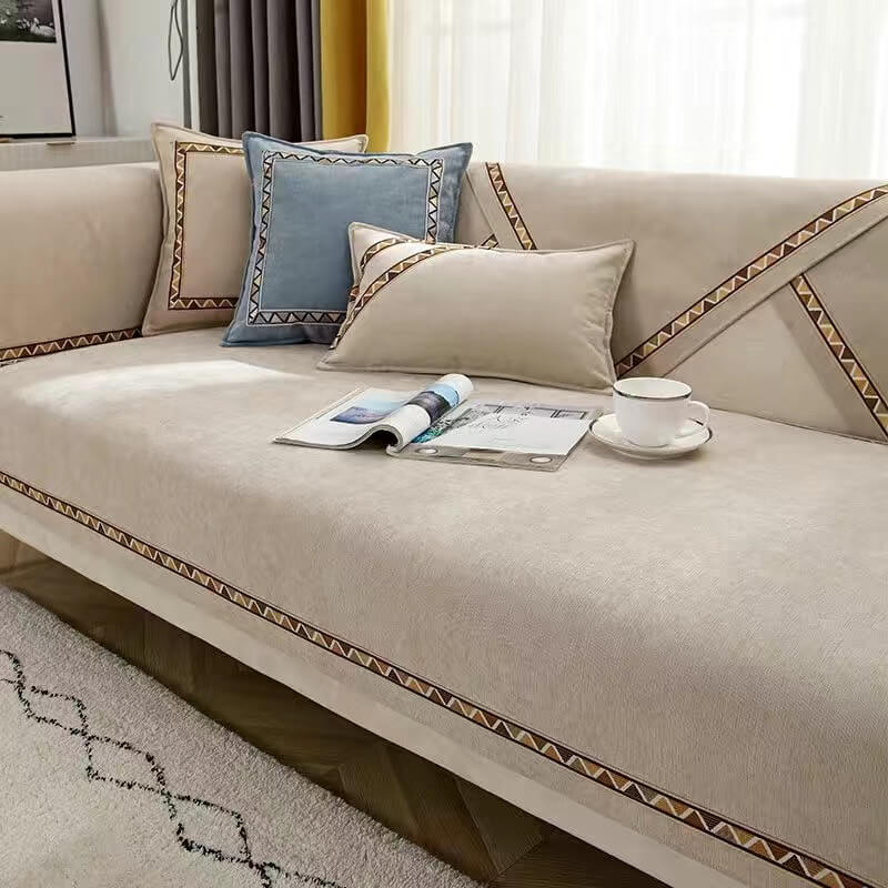 Geometric Decor Solid Colour Chenille Non-Slip Comfort Sofa Cover