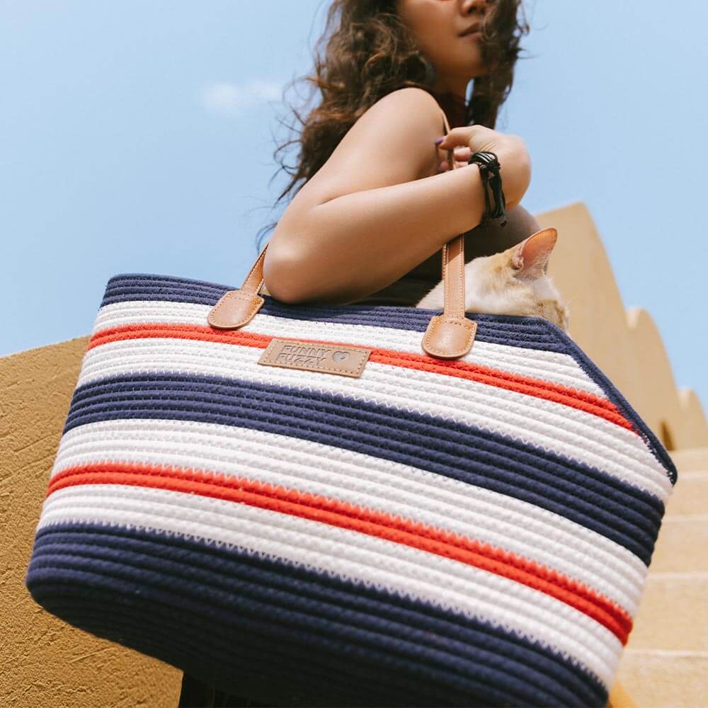 Handmade Lightweight Cotton Woven Beach Bag Pet Carrier- Summer Vacation