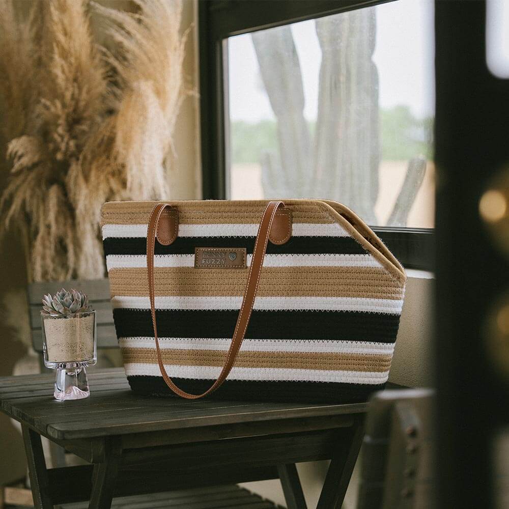 Handmade Lightweight Cotton Woven Beach Bag Pet Carrier- Summer Vacation