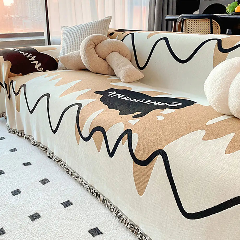 Ice Cream Wavy Chenille Scratch-Resistant Sofa Throw Blanket Sofa Cover Settee Cover