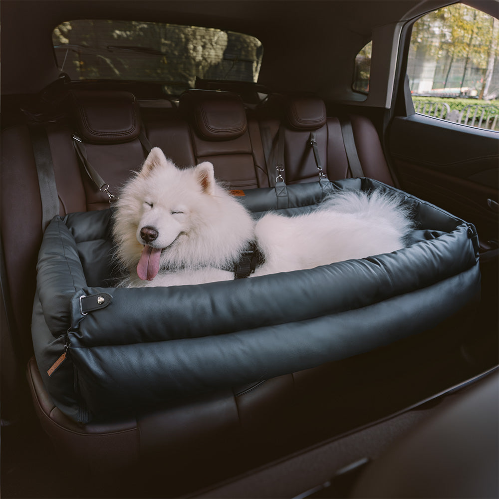 Large Deluxe Faux Leather Dog Car Seat Booster Bed - Roadtrip