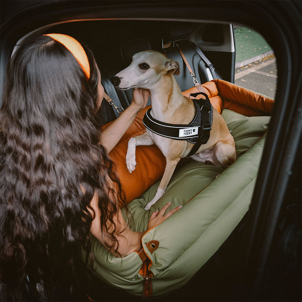 Large Deluxe Faux Leather Dog Car Seat Booster Bed - Roadtrip