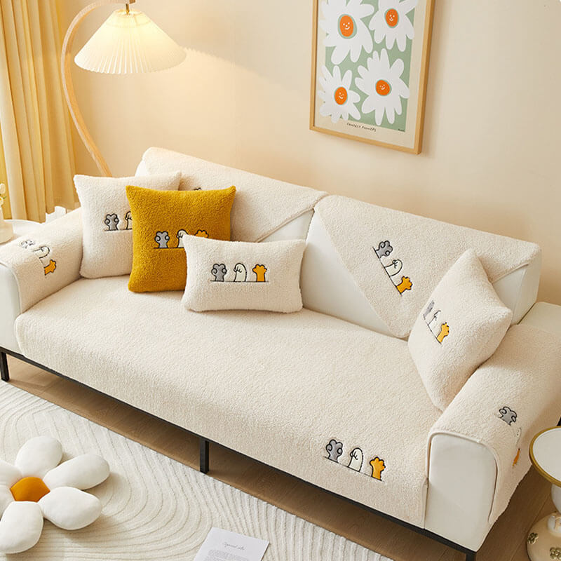 Lovely Cat's Paw Sherpa Fleece Anti-Slip Sofa Cover