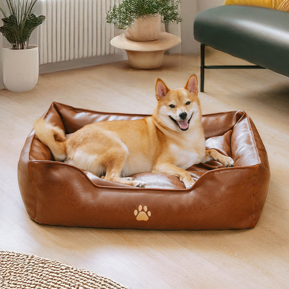 Luxury Faux Leather Waterproof Removable Dog Sofa Bed