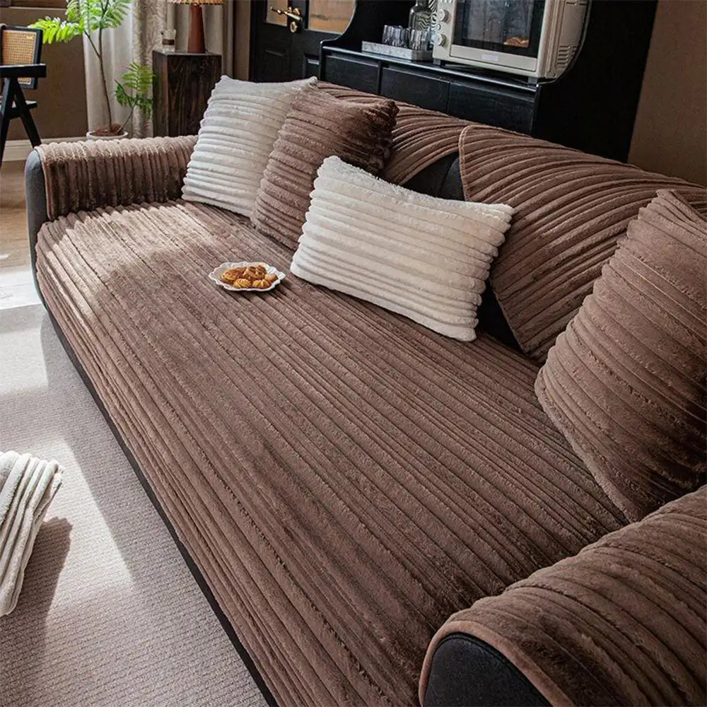 Modern Asymmetrical Stripes Soft Plush Non-Slip Sofa Cover