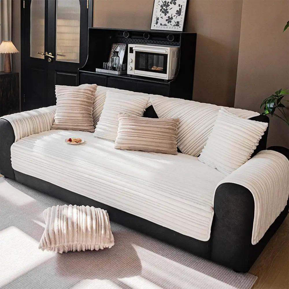 Modern Asymmetrical Stripes Soft Plush Non-Slip Sofa Cover