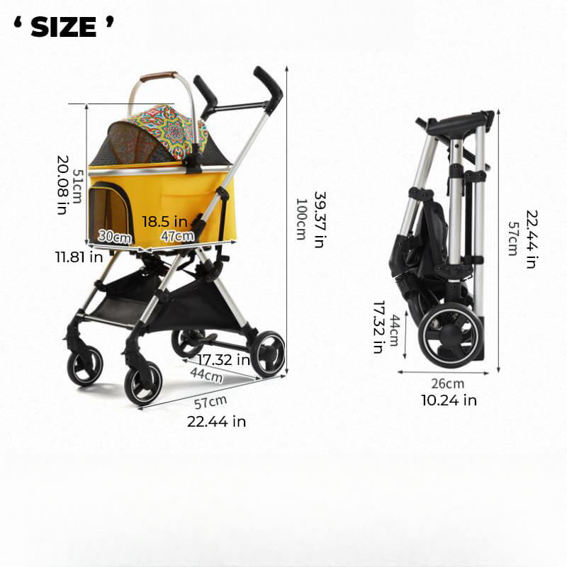 Multifunctional 2-in-1 Pet Stroller Aluminium Alloy Dog Pram - Ultra-Light & Detachable for Puppies