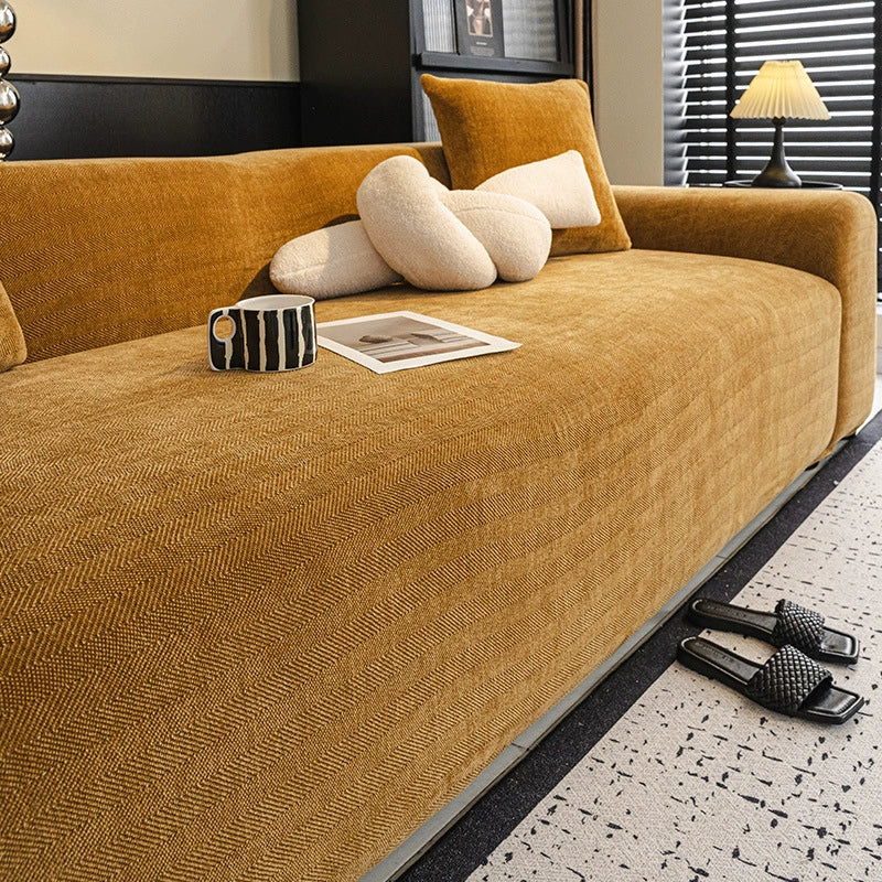Herringbone Full Coverage Scratch-Resistant Sofa Protection Magic Stretch Corner Couch Cover