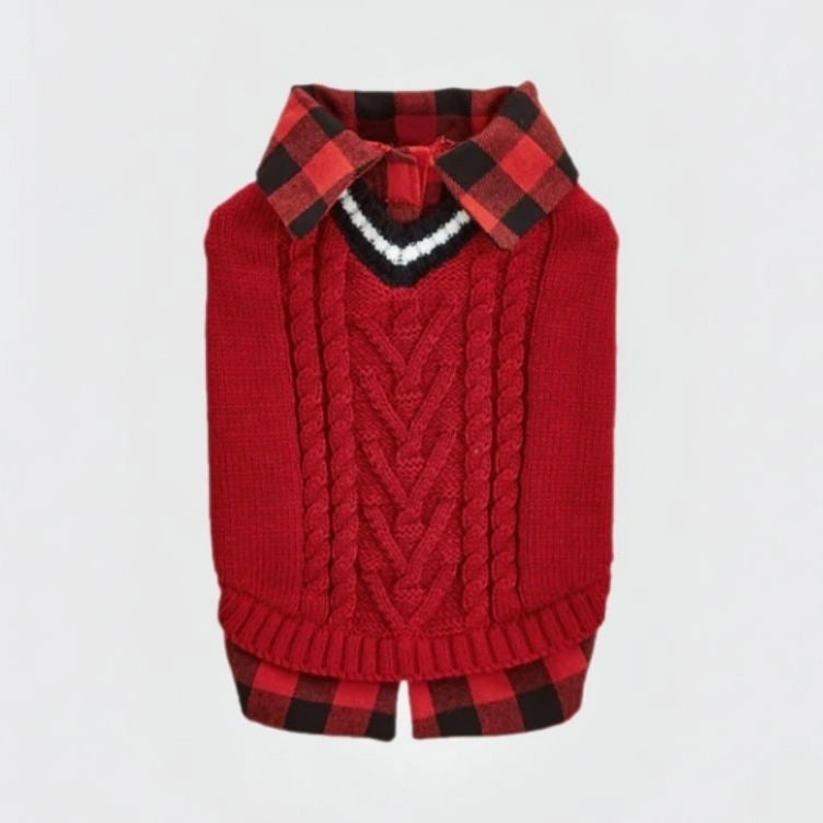 Perfect for Fall Winter Plaid Collar Cable Knit Dog Jumper Dog Clothes
