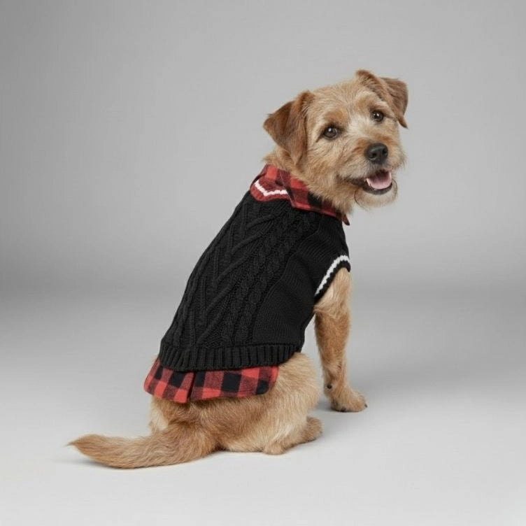 Perfect for Fall Winter Plaid Collar Cable Knit Dog Jumper Dog Clothes