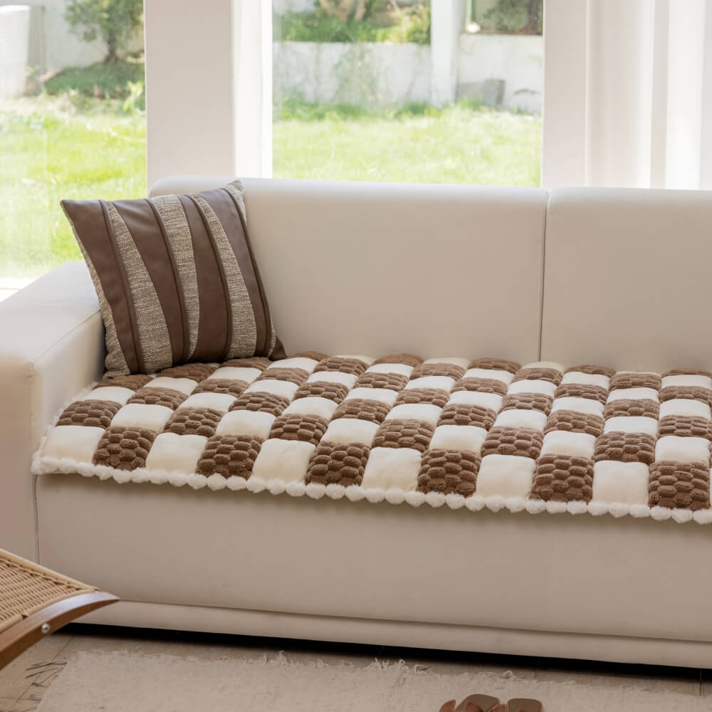 Plush Handmade Colour Block Dog Mat Soft Furniture Protector Non-Slip Sofa Cover