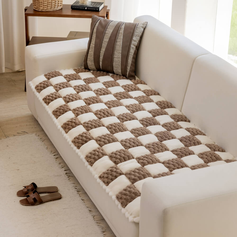 Plush Handmade Colour Block Dog Mat Soft Furniture Protector Non-Slip Sofa Cover