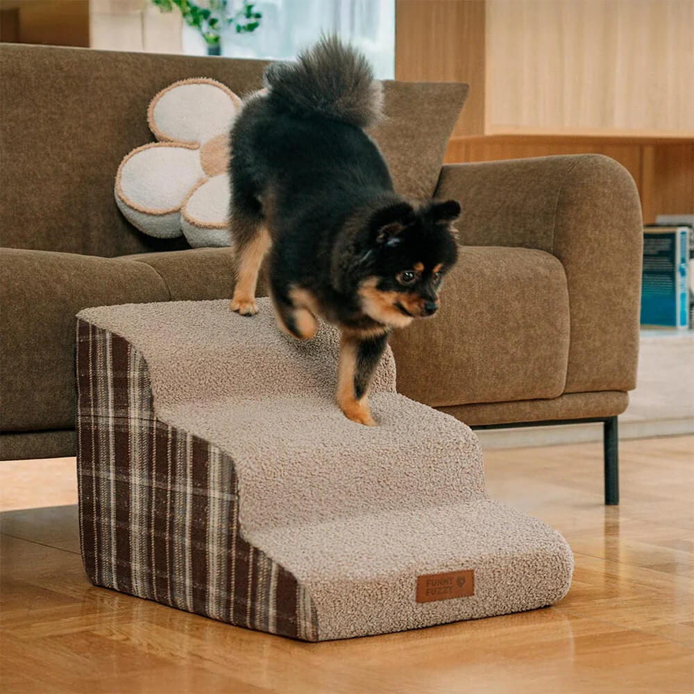 Plush Plaid High-Density Sponge Removable Pet Ramp Steps - ComfyClimb