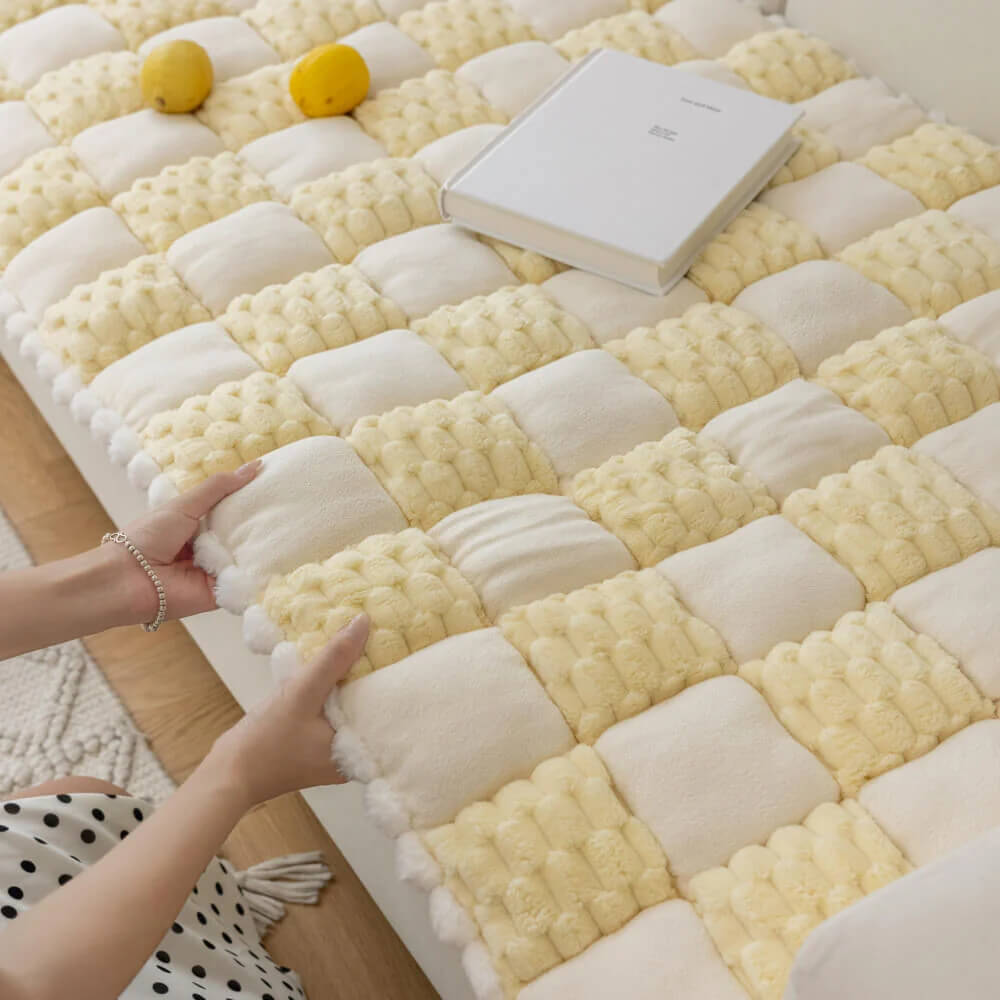 Plush Handmade Colour Block Dog Mat Soft Furniture Protector Non-Slip Sofa Cover