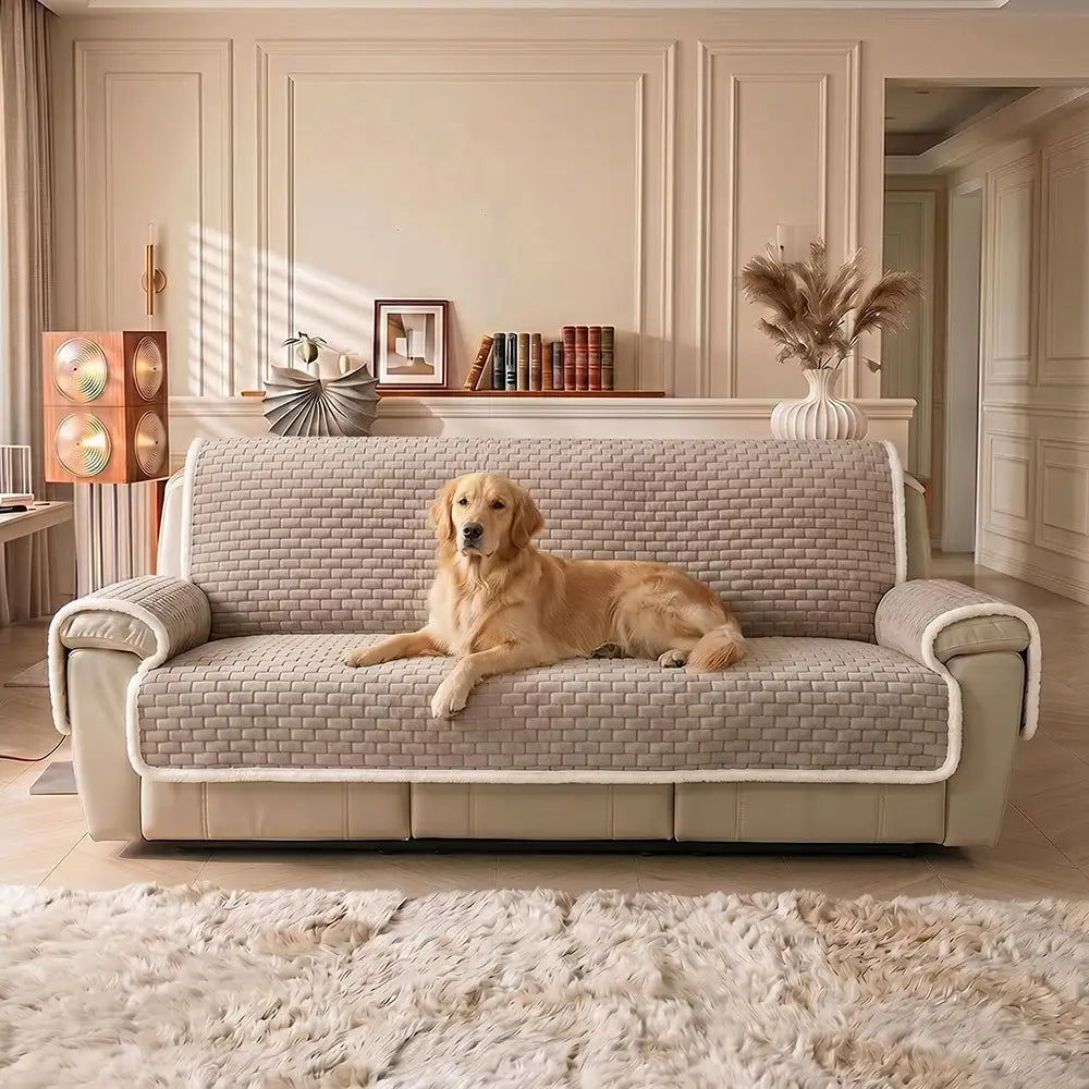 One-Piece Plush Scratch-Resistant Large Corner Sofa Covers with Elastic Straps