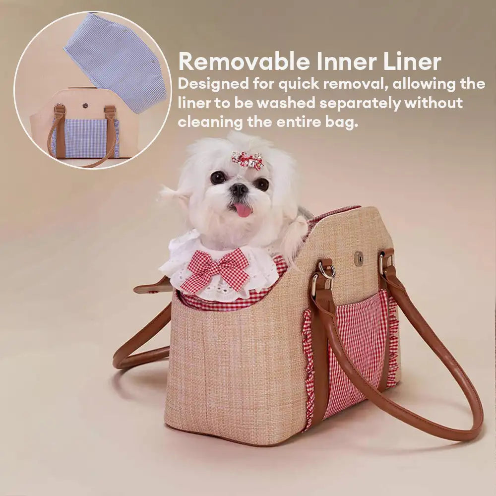 Portable Faux Woven Water-Repellent Pet Carrier Bag with Poop Bag Dispenser