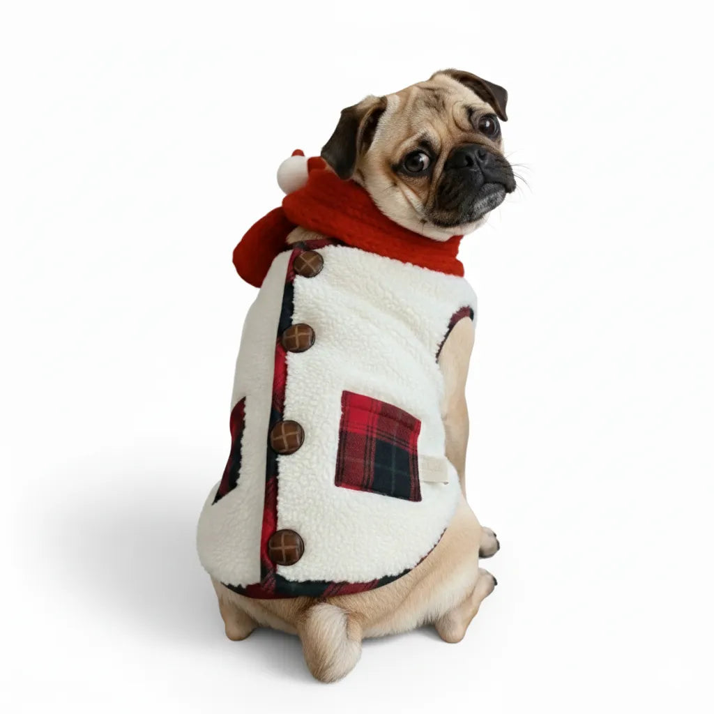 Plaid Winter Dog Jacket with Scarf – Festive and Cosy for the Holidays Dog Clothes