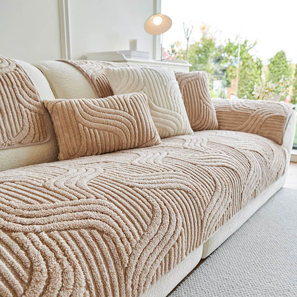 Modern Geometric Soft Plush Non-slip Furniture Protector Sofa Cover
