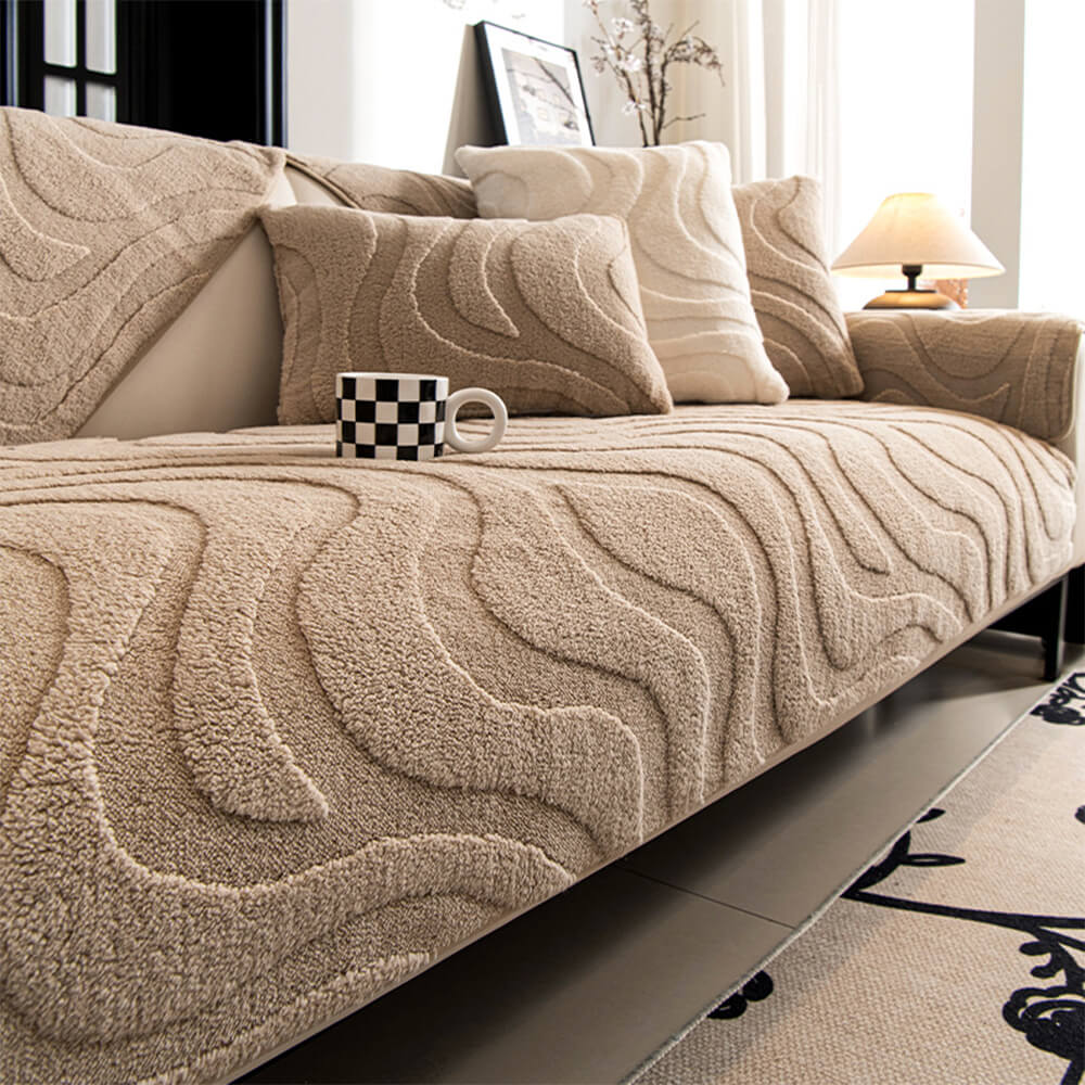 Warm Plush Curved Jacquard Non-Slip Furniture Protector Sofa Cover