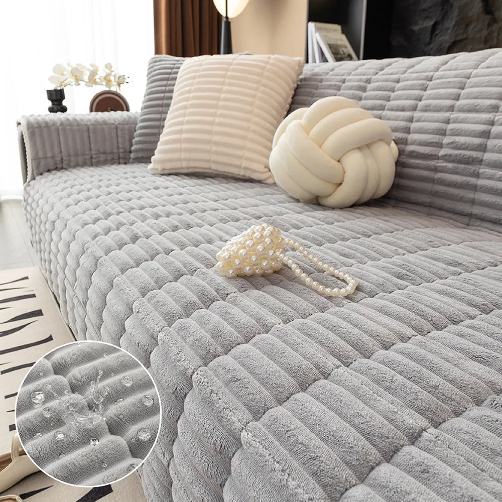 Waterproof One-Piece Cosy Flannel Sofa Protection Non-Slip Sofa Cover