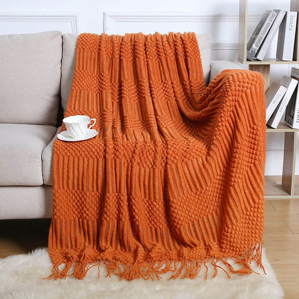 Luxuriously Soft Cosy Knitted Fleece Fringed Edges Throw Blanket