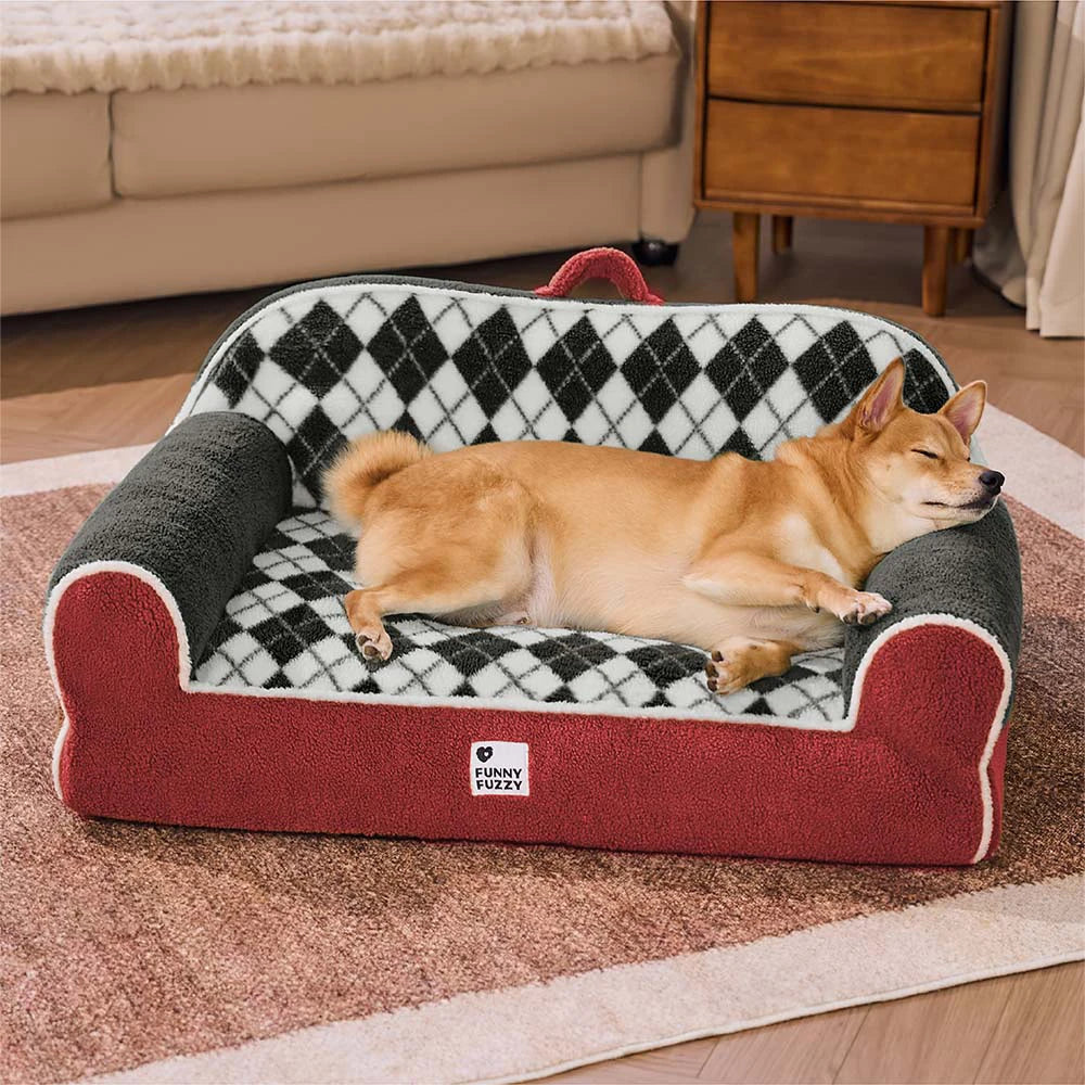 Diamond-Quilted Sherpa Orthopaedic Dog & Cat Sofa Bed - Cocoa Pine