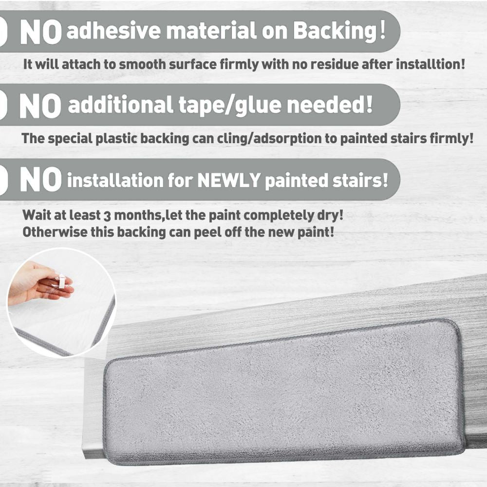 Solid Color Plush Stair Protectors Non-Slip Tape Free Carpet Stair Treads