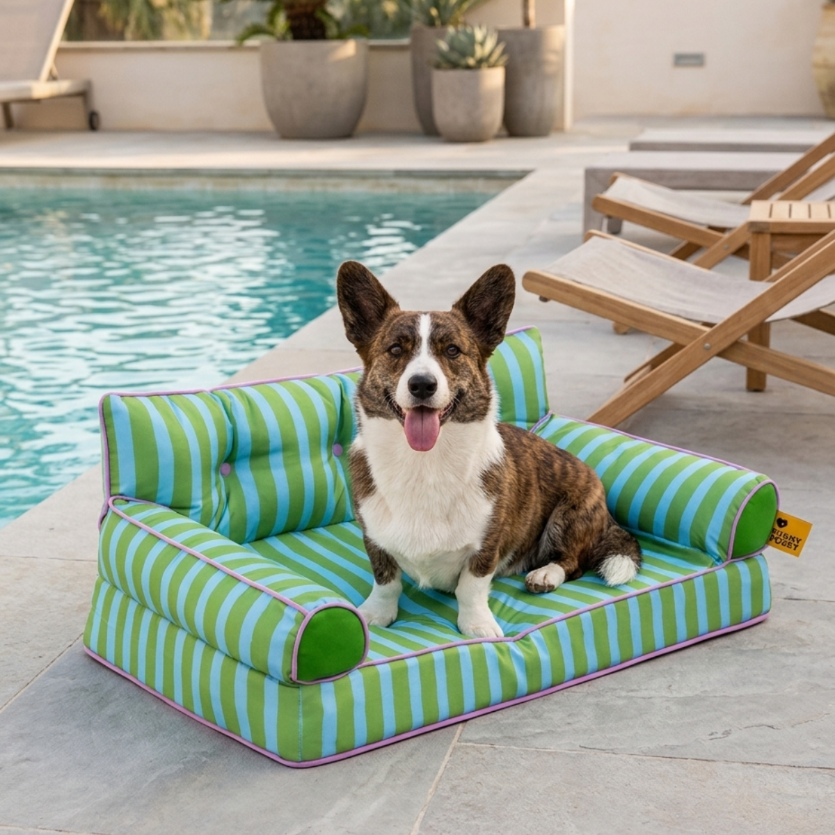 Stripe Waterproof Foldable Large Dog Sofa Bed for Crate