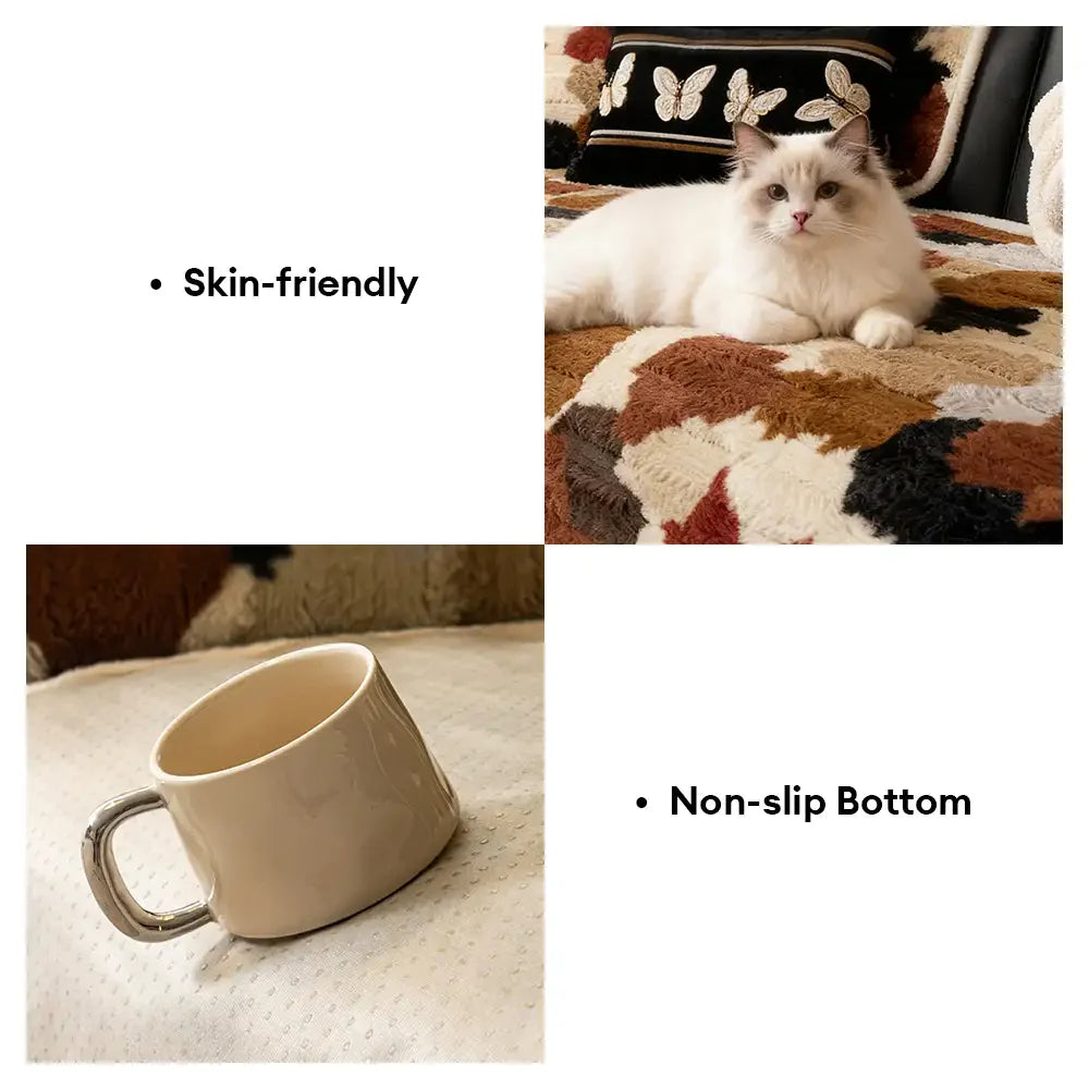 Stylish Colour-Blocked Faux Rabbit Fur Soft Non-Slip Irregularly Shaped Sofa Cover