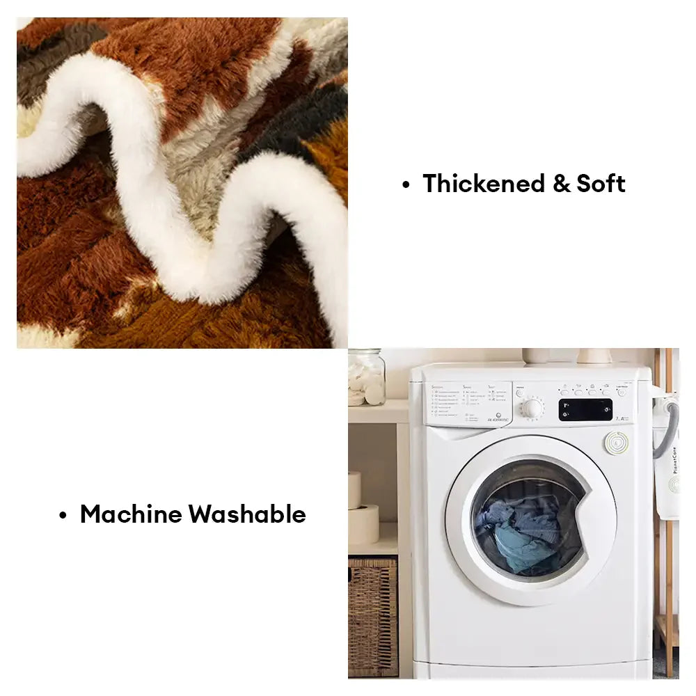 Stylish Colour-Blocked Faux Rabbit Fur Soft Non-Slip Irregularly Shaped Sofa Cover