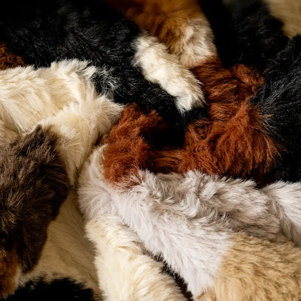 Stylish Colour-Blocked Faux Rabbit Fur Soft Non-Slip Irregularly Shaped Sofa Cover