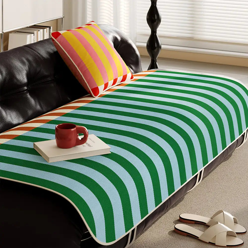 Stylish Striped Ice Silk Breathable Non-Slip Sofa Cover