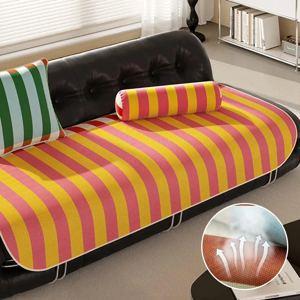Stylish Striped Ice Silk Breathable Non-Slip Sofa Cover