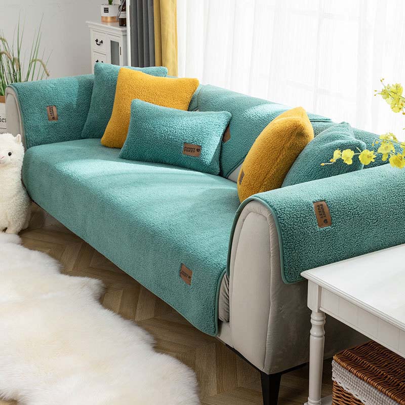 Waterproof Thick Fuzzy Sherpa Fleece Non-Slip Sofa Cover