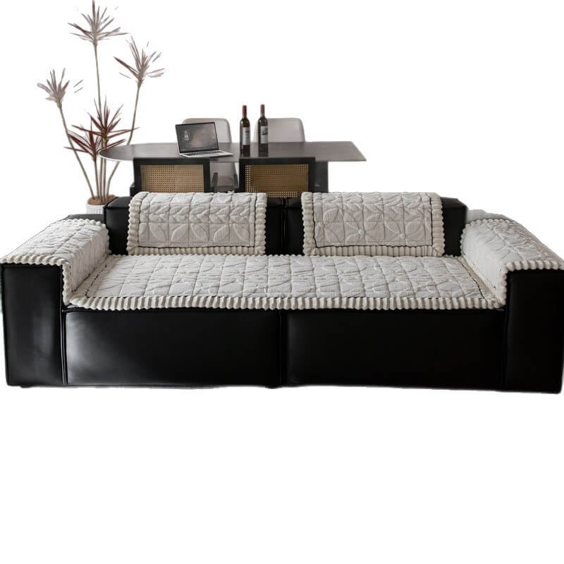 Thickened Short Plush Leaf Pattern Scratch Resistant Non-Slip Sofa Cover