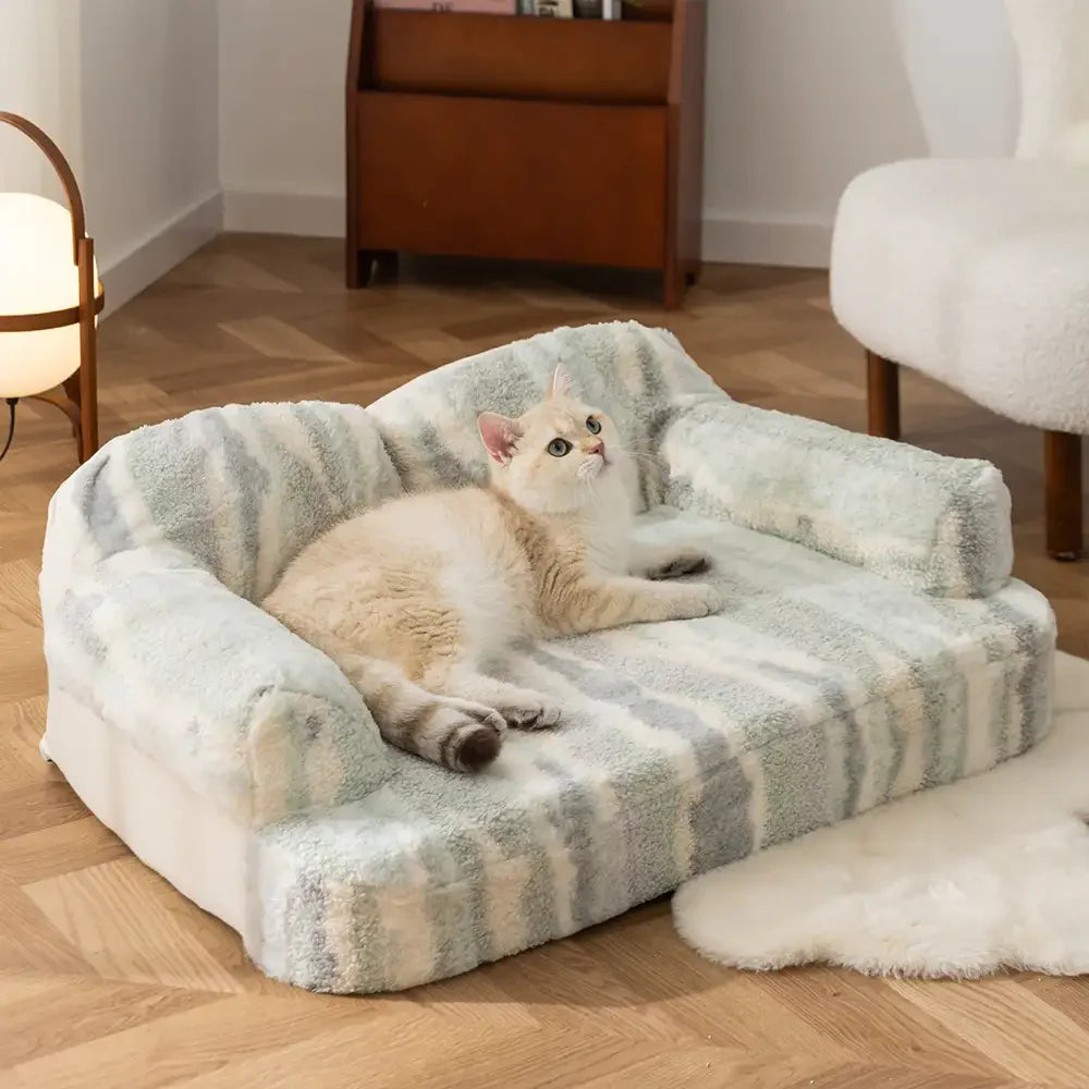 Trendy Tie-Dye Faux Lamb Wool Spine Protection Snuggly Dog Sofa Bed