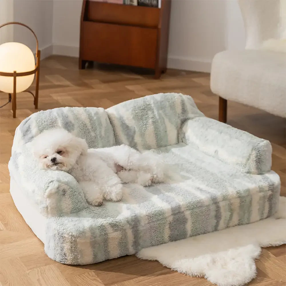 Trendy Tie-Dye Faux Lamb Wool Spine Protection Snuggly Dog Sofa Bed