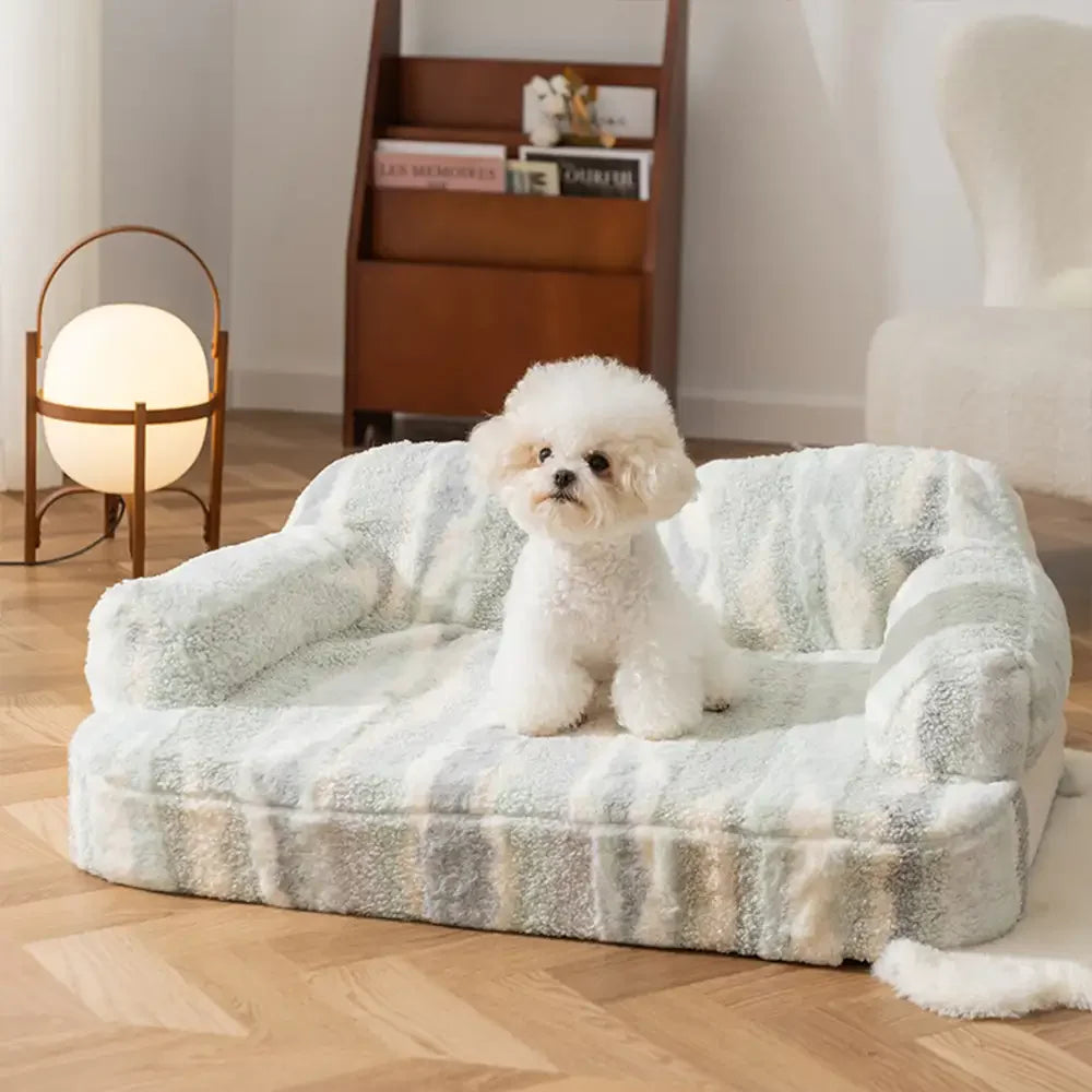 Trendy Tie-Dye Faux Lamb Wool Spine Protection Snuggly Dog Sofa Bed