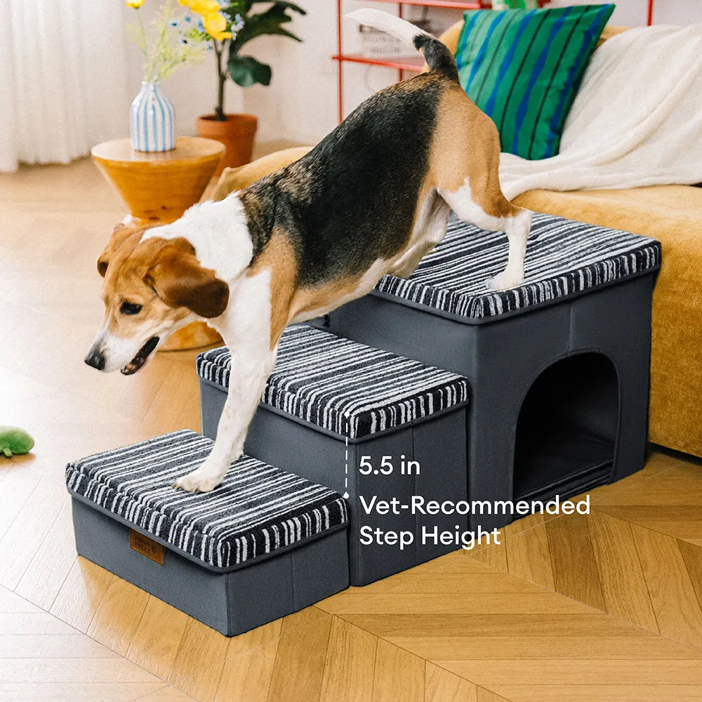 Foldable Dog Stairs with Storage and Condo Dog Steps - Funnyfuzzy SnugNest