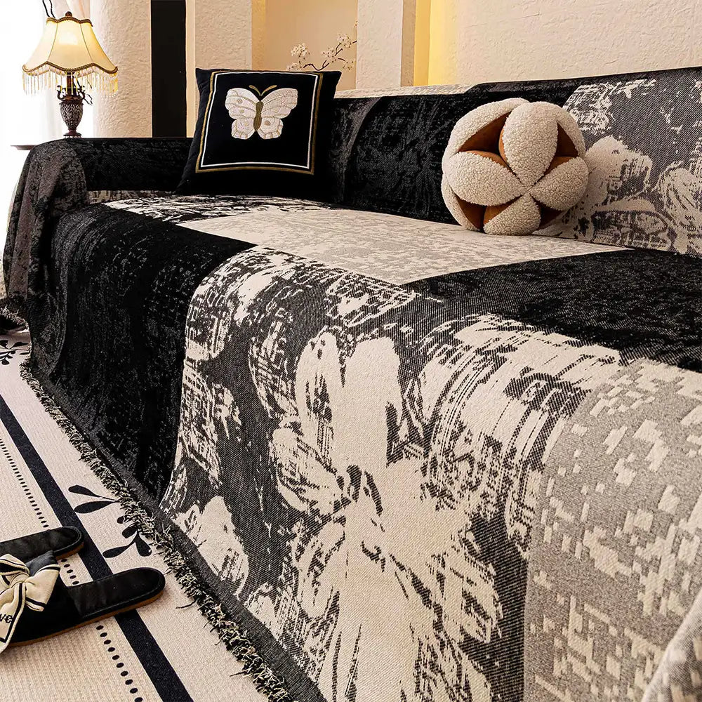 Vintage Botanical Jacquard Chenille Scratch-Resistant Sofa Throw Blanket Sofa Cover
