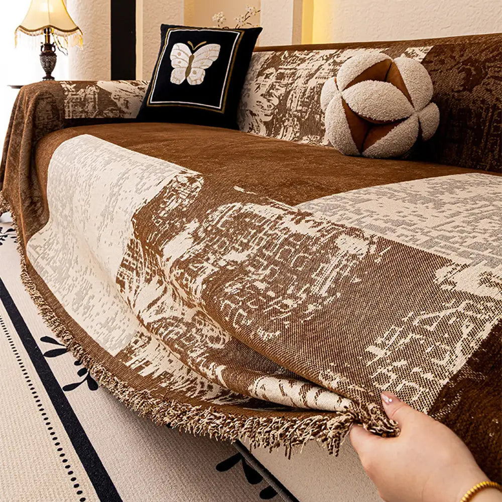 Vintage Botanical Jacquard Chenille Scratch-Resistant Sofa Throw Blanket Sofa Cover