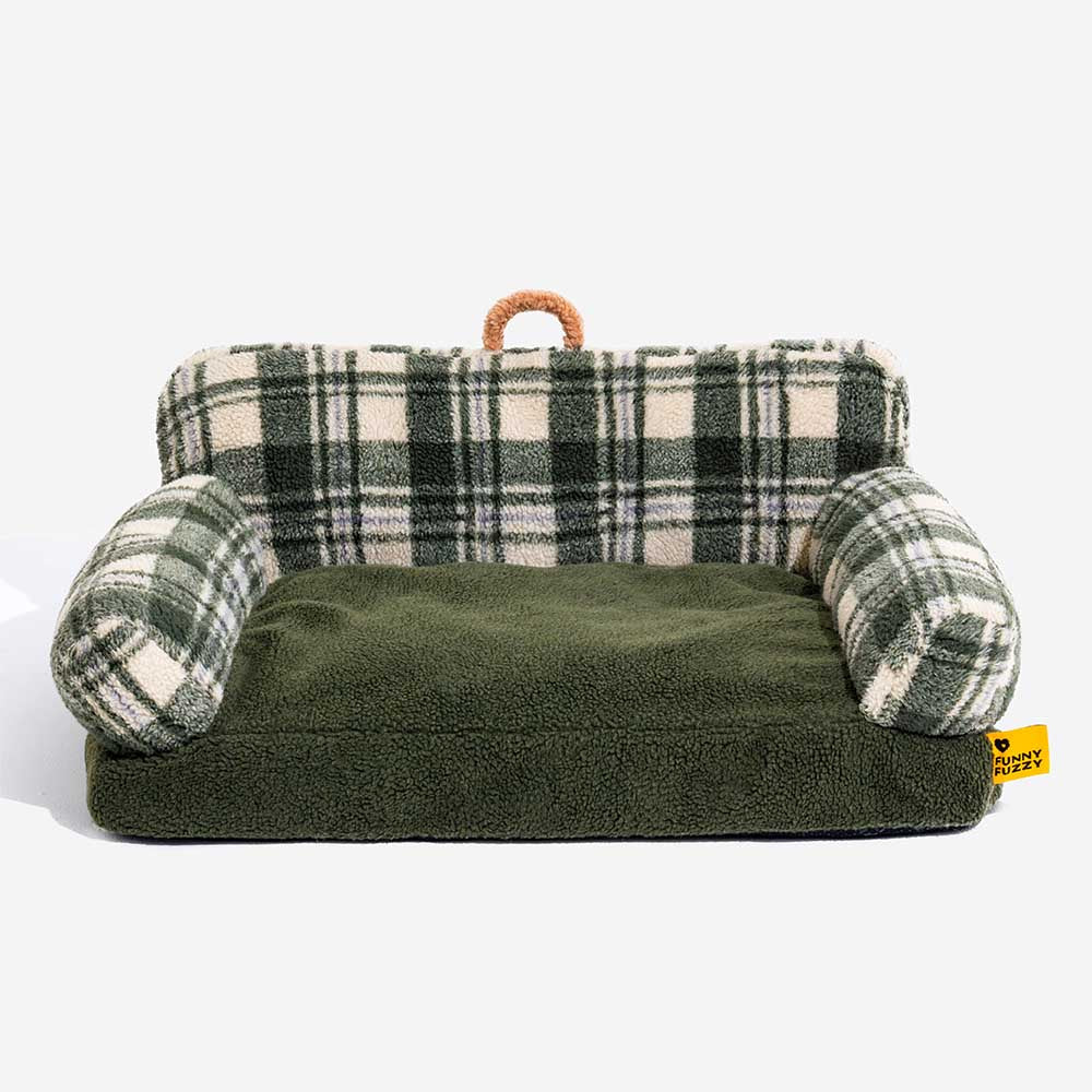 Vintage Chequered Washable Calming Dog & Cat Sofa Bed