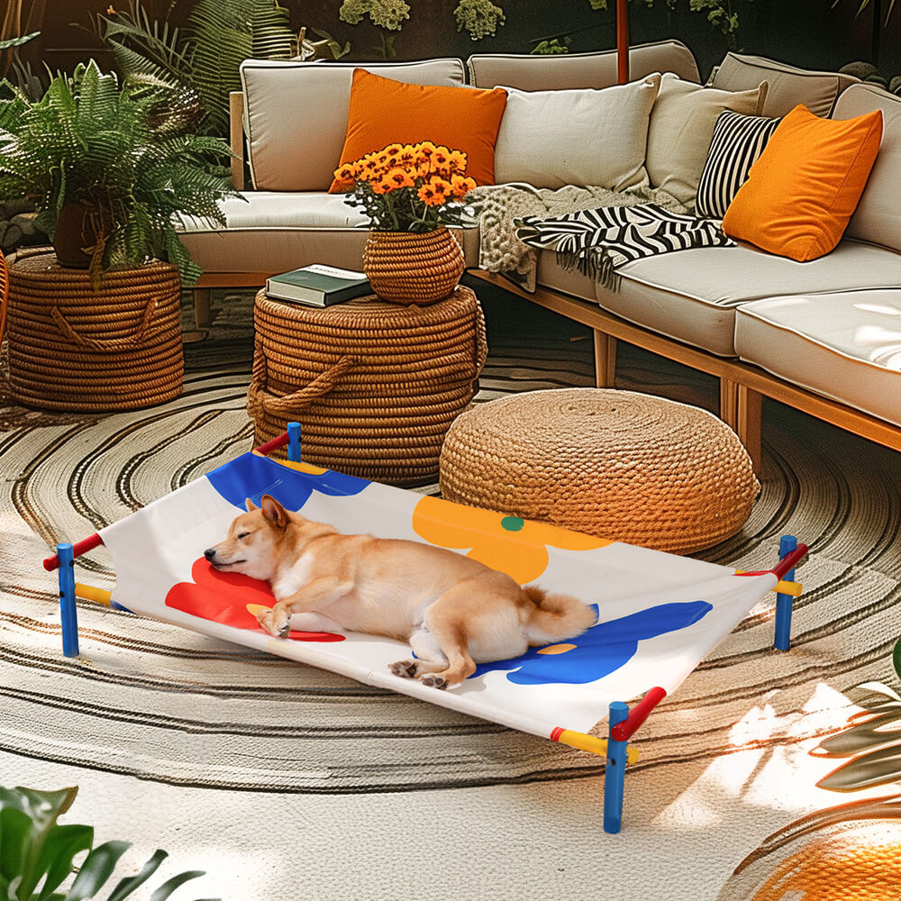 Vibrant Summer Print Style Aluminium Elevated Dog Bed - Summer Paradise